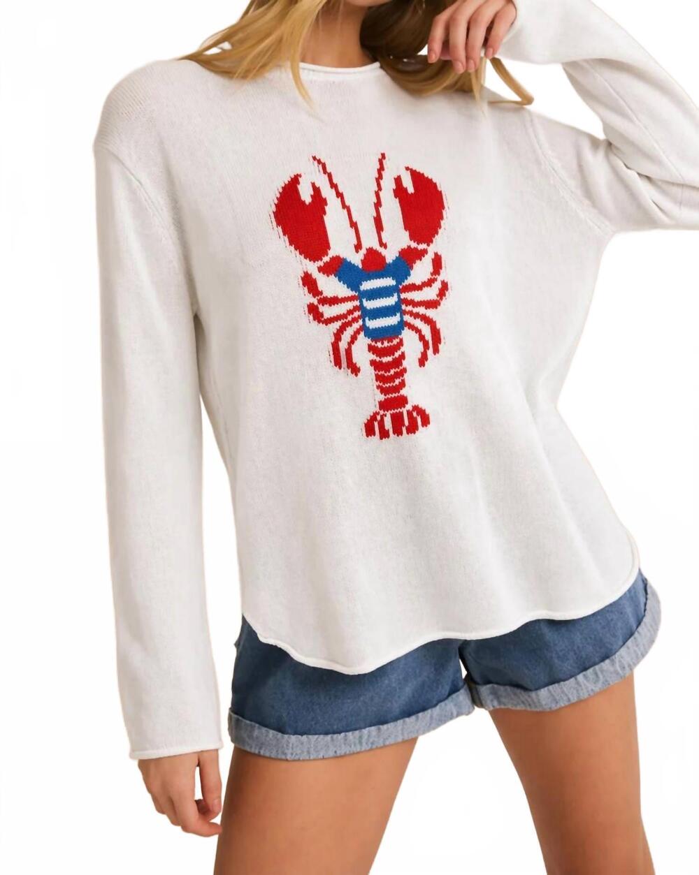 NEW PINK PINEAPPLE lobster in stripe tee boxy cotton sweater in white